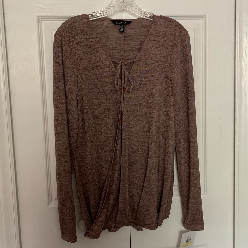 Gray/purple blouse with tie front